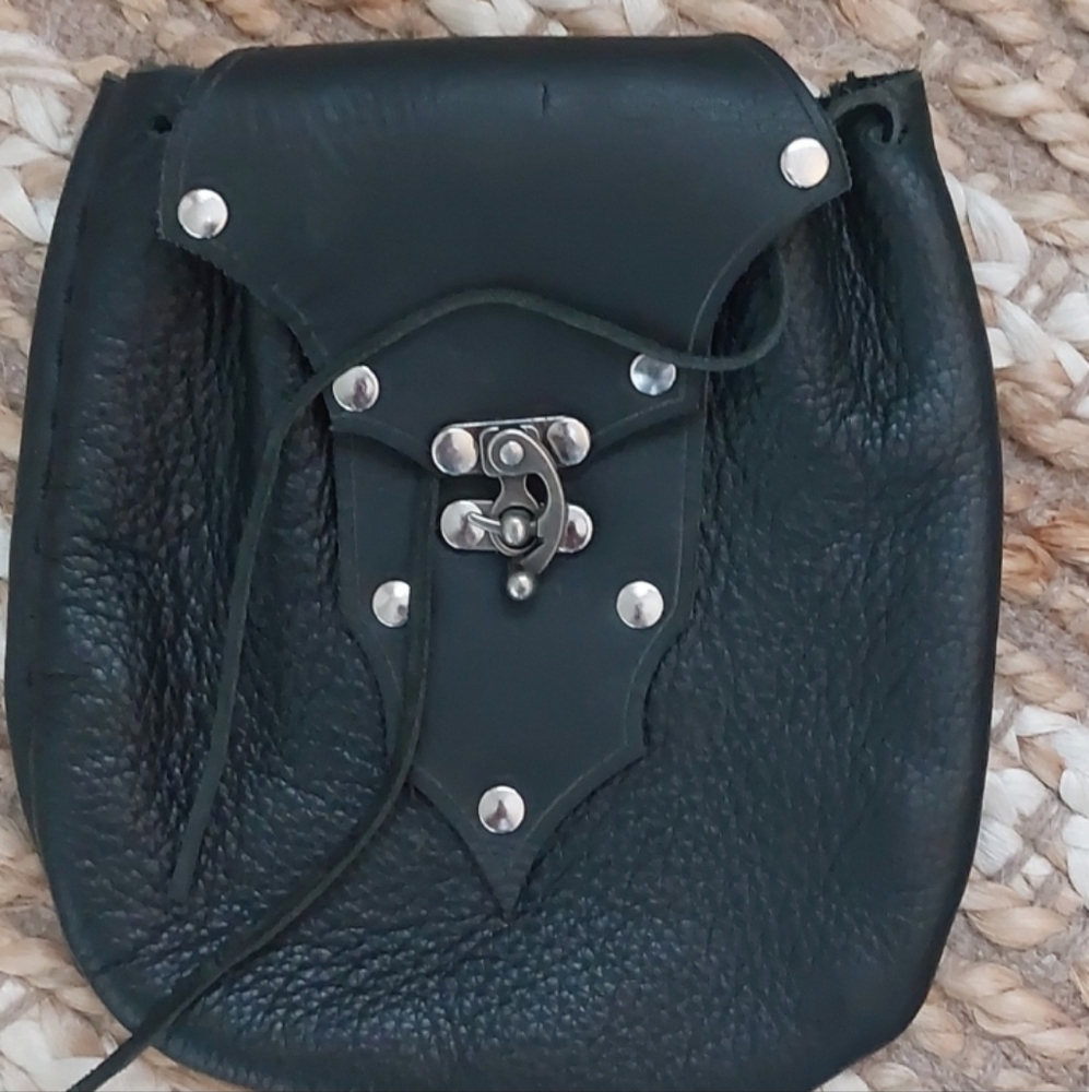Black Biker Belt Bag, Thick Pebbled Genuine Leather NWOT